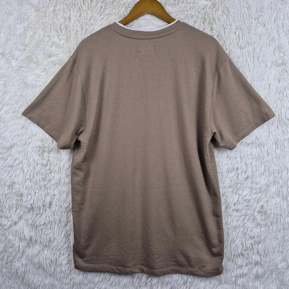 Public Supply NYC Men XL Relaxed Layered Neck T-Shirt Tan Brown Neutral